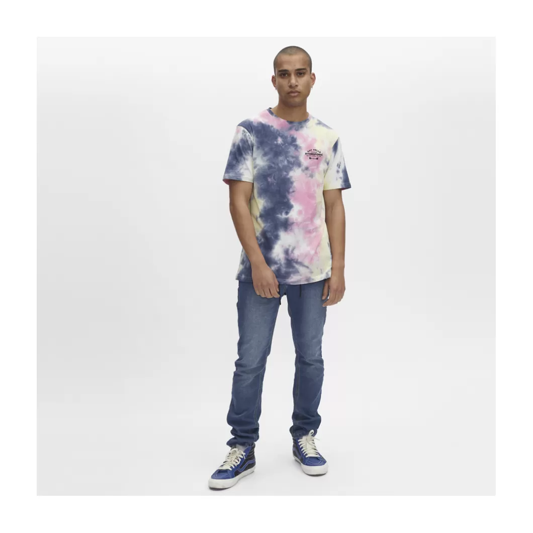 Cheap T-Shirt Good Vibes Tie Dye Blue Yellow Adult T-Shirts